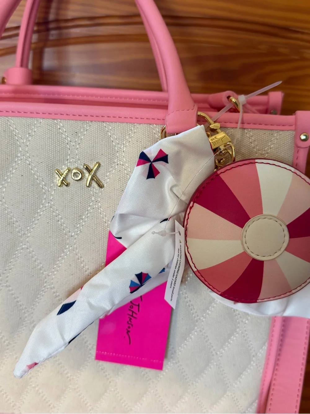 Betsey Johnson XOLALA Pink/Ivory Quilted Satchel / Crossbody 🆕